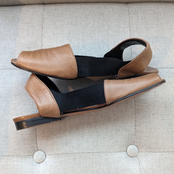 YVES SAINT LAURENT Brown Leather Black Sandals Shoes Slingback Size 8 - Picture 7 of 10